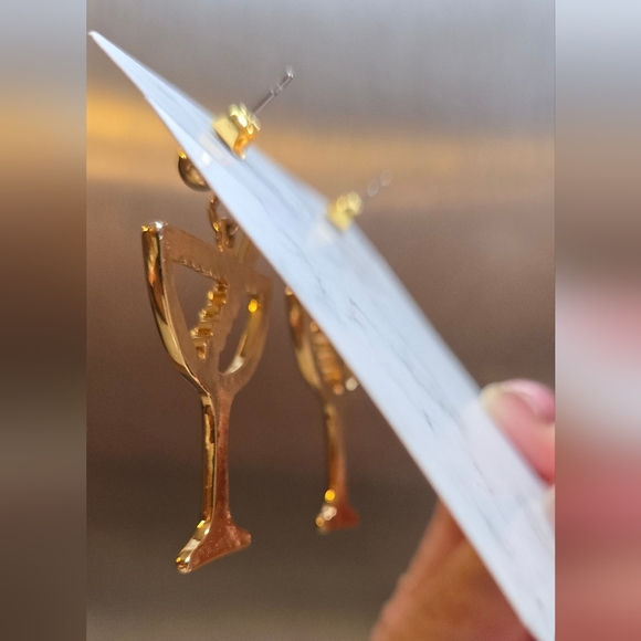 Gold Tone Wine Cups Earrings - Picture 6 of 13